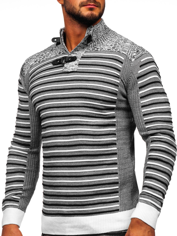 Herren Pullover mit Stehkragen Weiß Bolf 1028