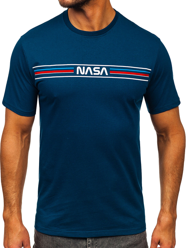 Herren Baumwoll T-Shirt mit Motiv Dunkalblau Bolf 5052