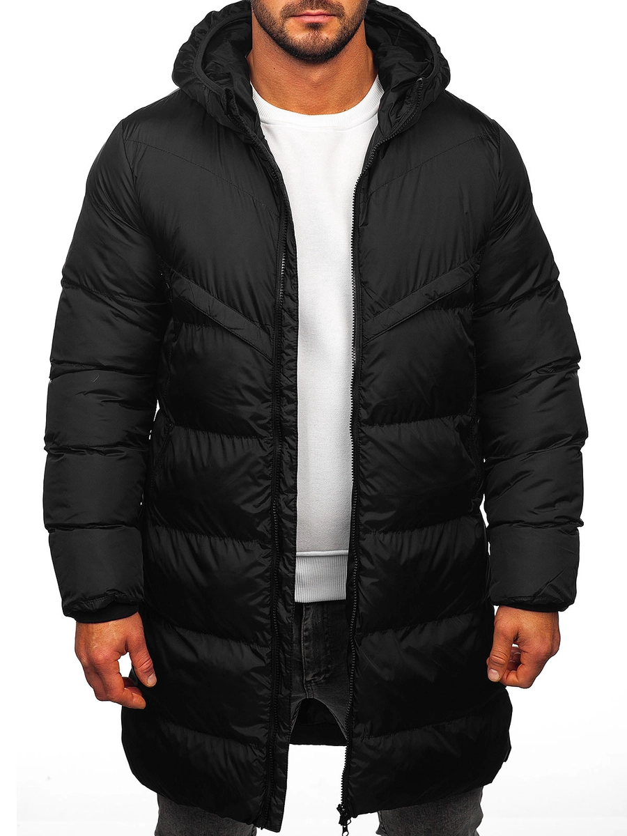 Herren Lange Winterjacke Schwarz Bolf CS1007