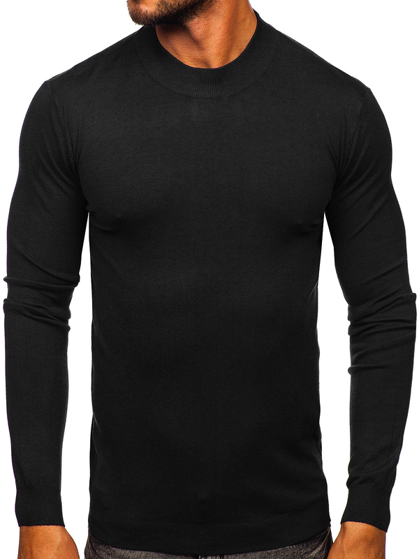 Herren Halb Rollkargenpullover Basic Schwarz Bolf MMB603