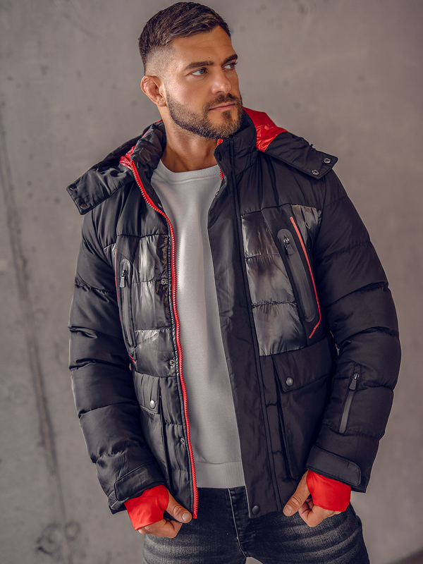 Herren Gepolsterte Winterjacke Schwarz Bolf 99527A
