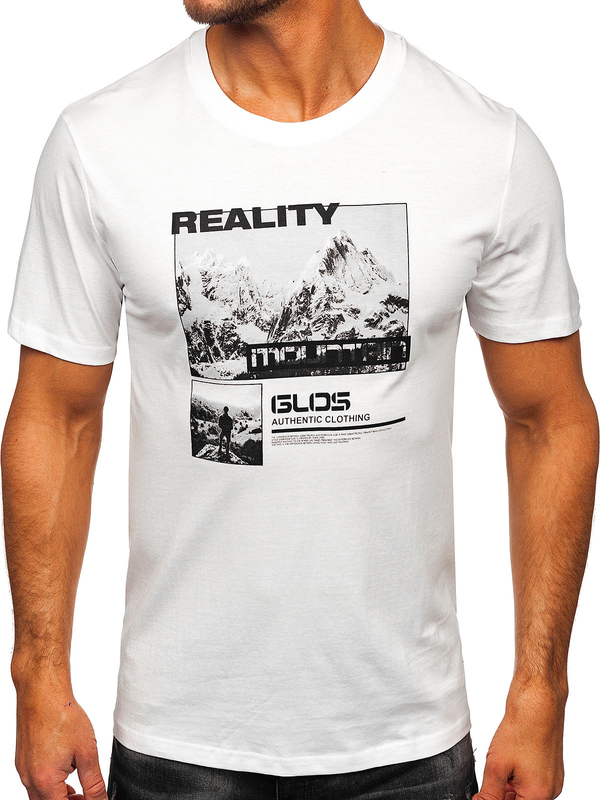 Herren Baumwoll T-Shirt mit Motiv Weiß Bolf MPO3461