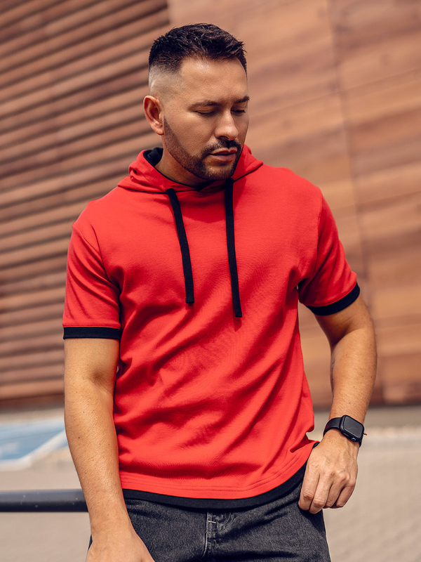 Herren T-Shirt mit Kapuze Rot Bolf 08A