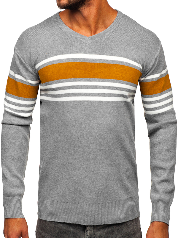 Herren Pullover mit V-Ausschnitt Grau Bolf S8536