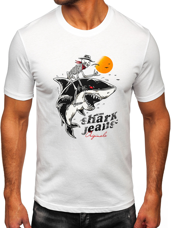 Herren Baumwoll T-Shirt mit Motiv Weiß Bolf MPO3502