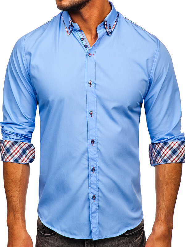 Herren Langarm Hemd Elegant Azurblau Bolf 3701