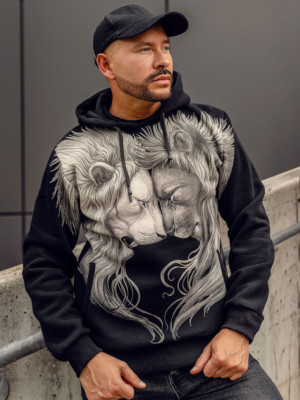 Herren Kapuzenpullover mit Motiv Schwarz Bolf 6198