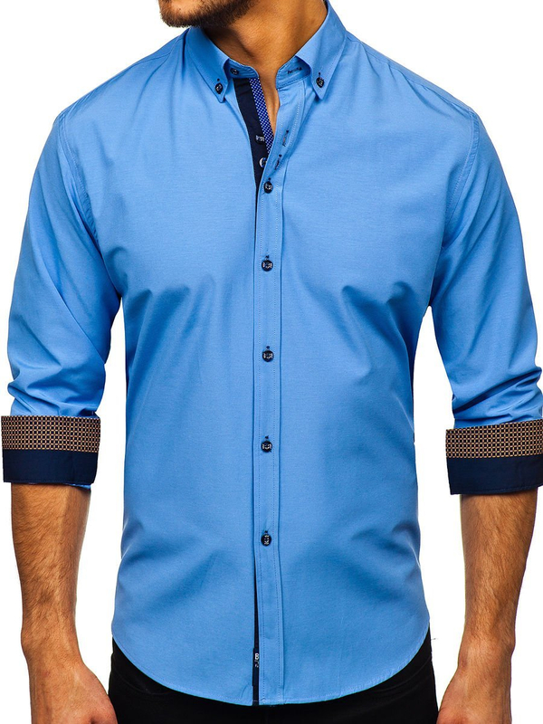 Herren Hemd Elegant Langarm Hellblau Bolf 8840-1