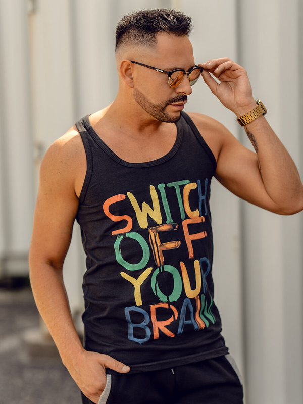 Herren Tank Top mit Motiv Schwarz Bolf 14837A