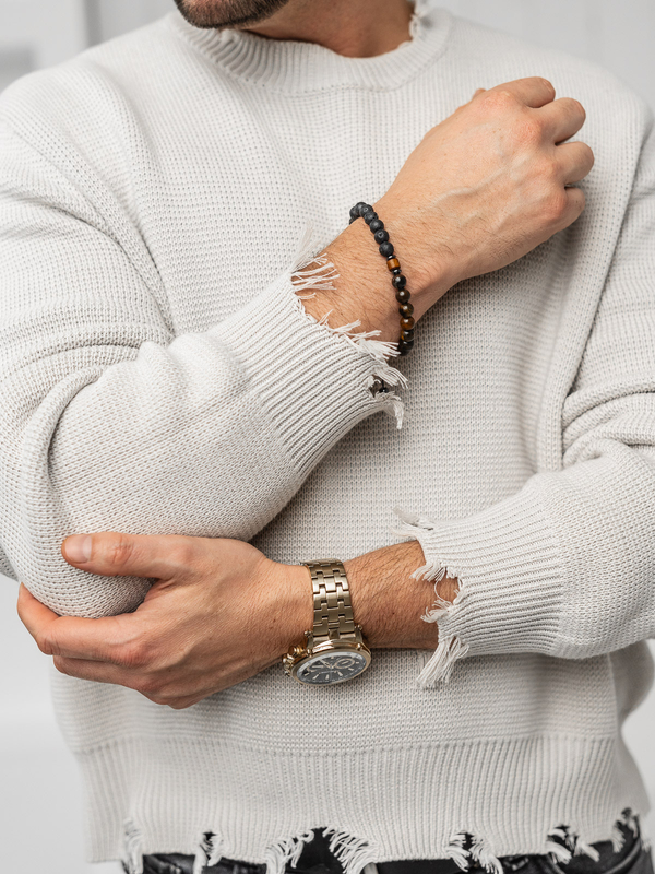 schwarz-braunes Herren Armband Glasperlen auf Kordel Bolf TT5510