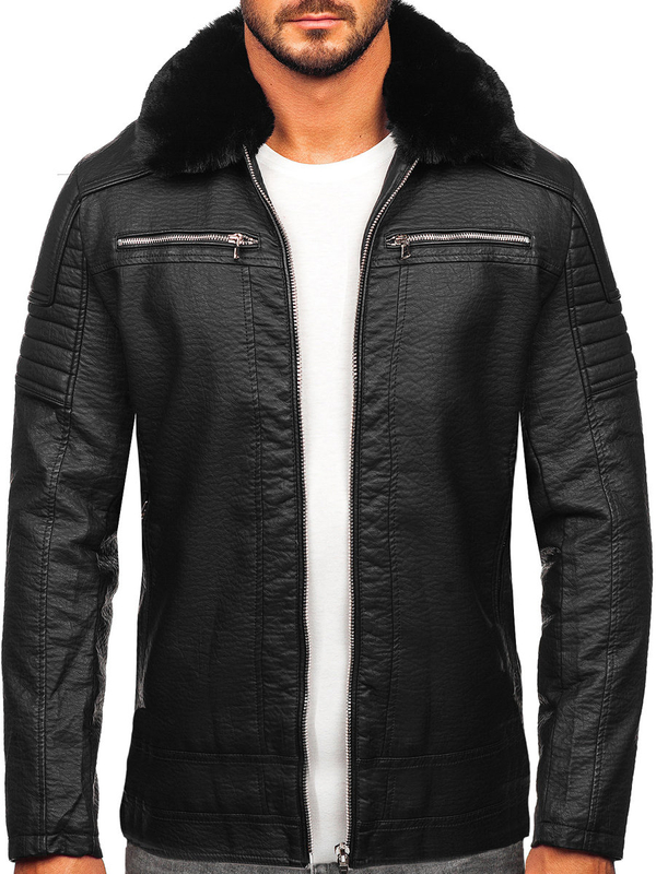 Herren Kunstlederjacke Biker Schwarz Bolf 11Z8013