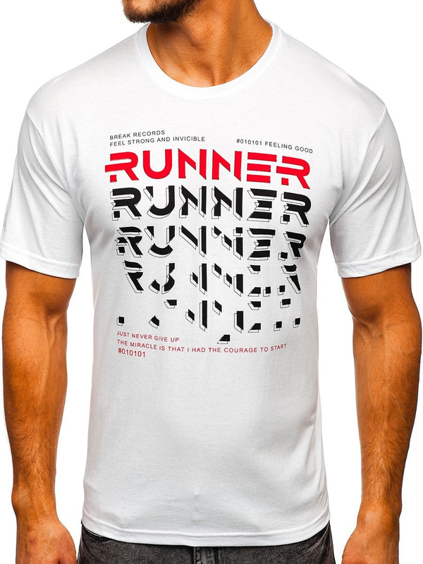 Herren T-Shirt mit Print Weiß Bolf 14336