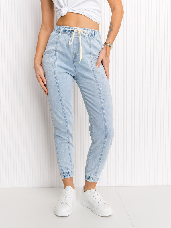 Damen Jeanshose mit Pailletten mom fit Bolf AzurblauBF108