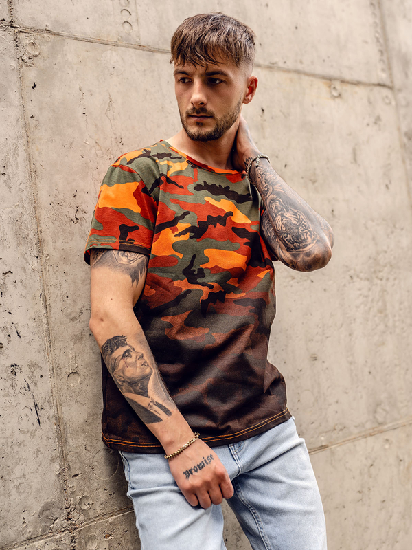 Herren T-Shirt mit Print Camo Grün-Orange Bolf S808A1