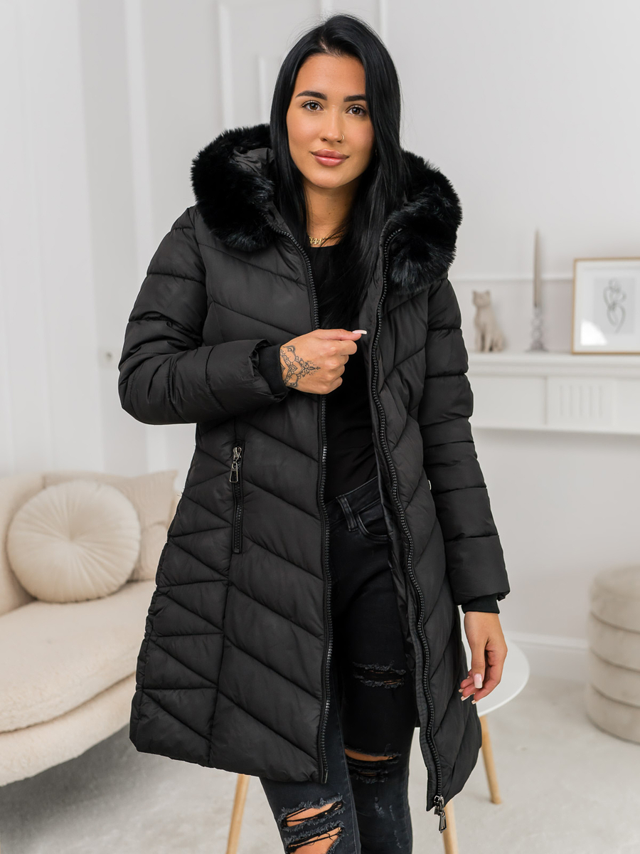 Winterjacke Damen Jacke Schwarz Mit Pelz Winterjacke Damen Mit Pelz Kapuze  Damen Lange Gepolsterte
