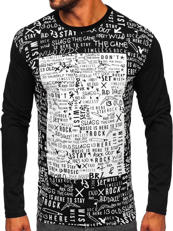 Herren Longsleeve mit Motiv Schwarz Bolf 1213