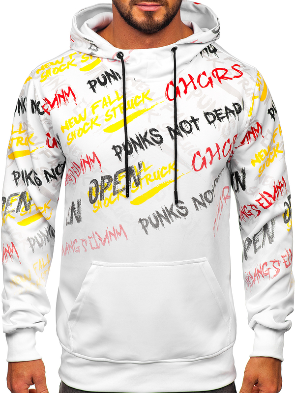 Herren Sweatshirt mit Motiv mit Kängurutasche Weiß Bolf 8B997