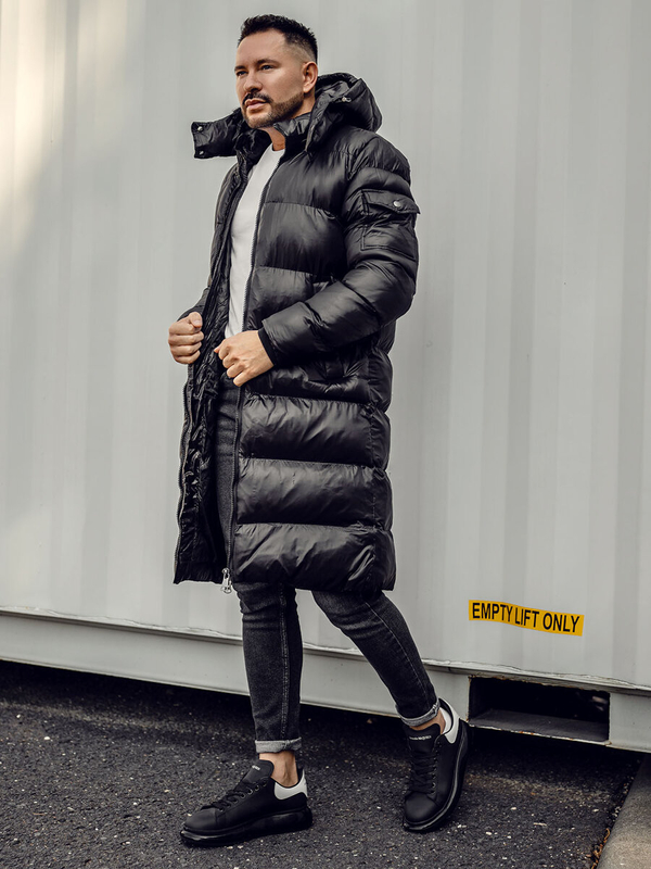 Herren Lange Gepolsterte Winterjacke Schwarz Bolf 9971A