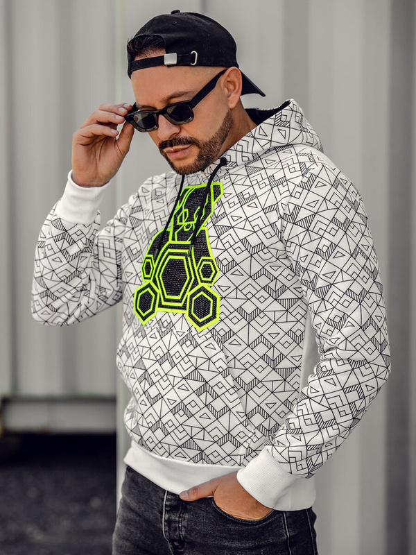 Herren Kapuzenpullover mit Pailletten Applikation Weiß Bolf HM566