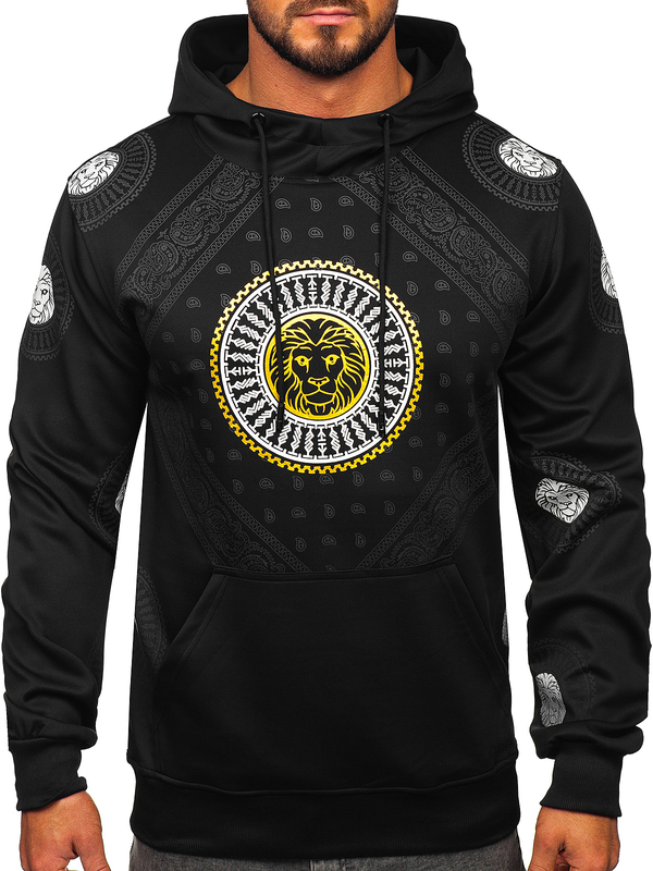 Herren Sweatshirt mit Motiv mit Kängurutasche Schwarz Bolf 8B990