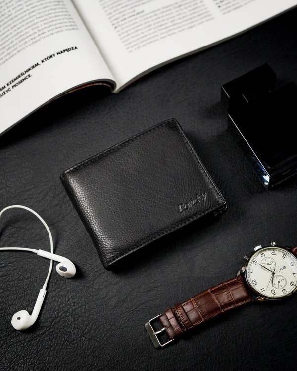 Herren Leder Geldbörse Schwarz 12229