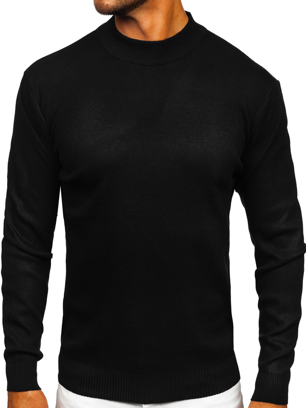 Herren Halb Rollkragenpullover Basic Schwarz Bolf S8519
