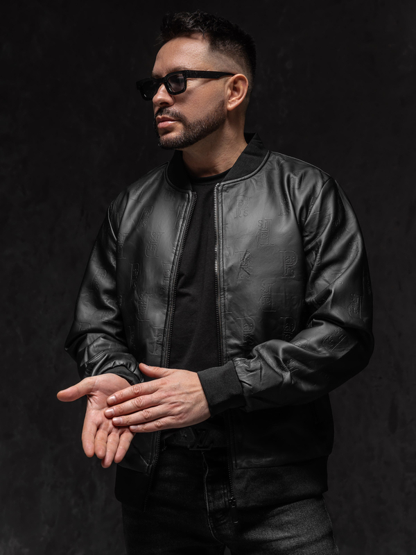 Herren Kunstlederjacke Bomberjacke Schwarz Bolf 3A66A1