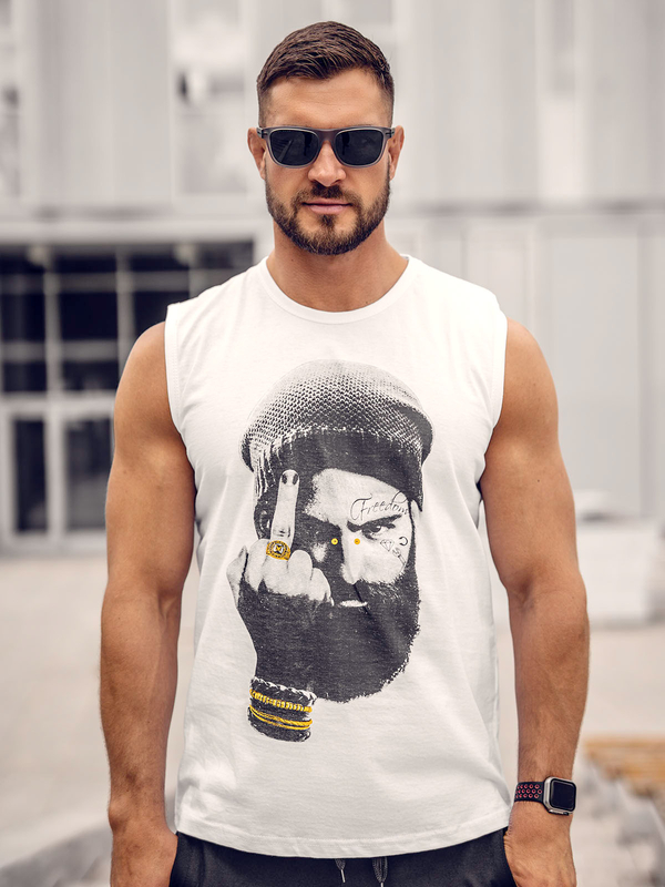 Herren Tank Top mit Motiv Weiß Bolf 14812A