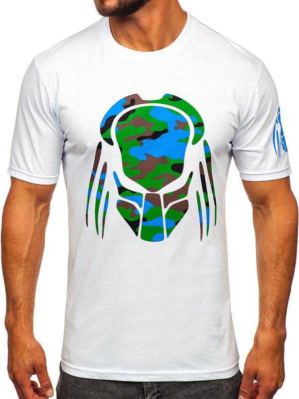 Herren Baumwoll T-Shirt mit Motiv Weiß Bolf 192379-1