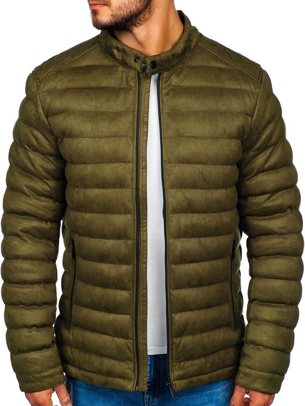 Herren Kunstlederjacke Übergangsjacke Khaki Bolf 5586