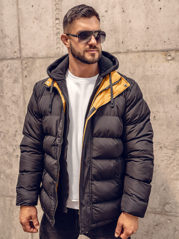 Herren Gepolsterte Winterjacke Schwarz Bolf 7145A