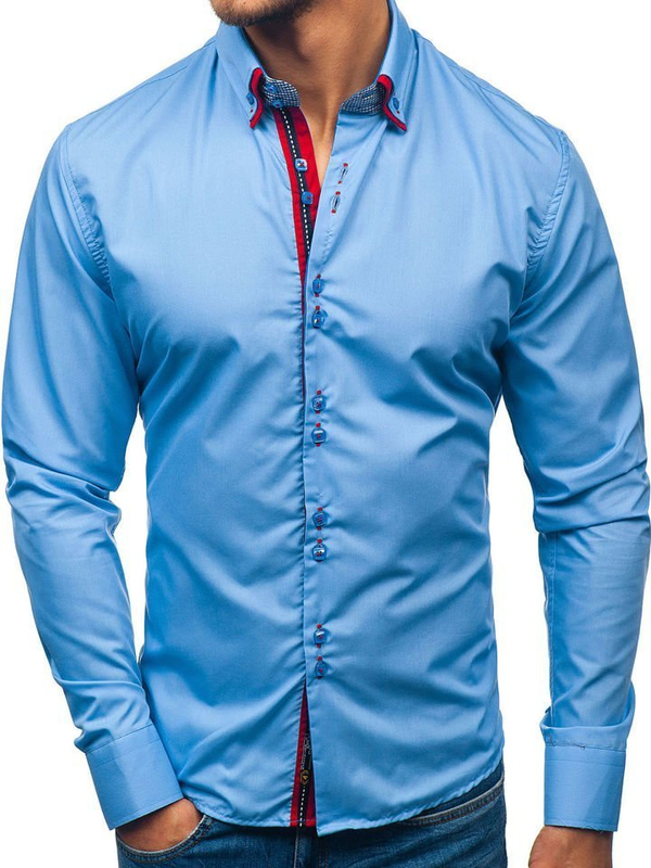 Herren Hemd Elegant Langarm Hellblau Bolf 2785