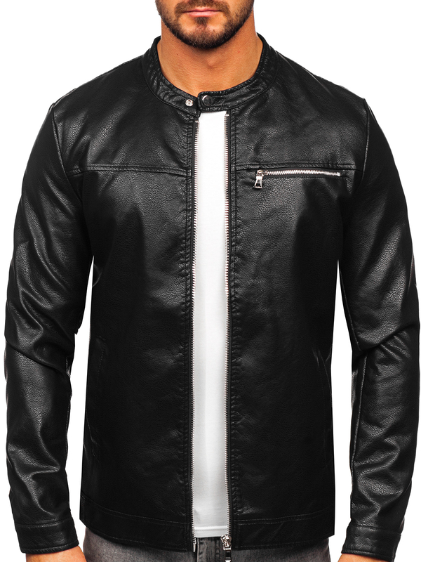 Herren Kunstlederjacke Schwarz Bolf 11Z8025