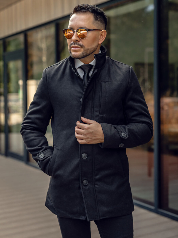 Herren Wintermantel mit Sthkragen Schwarz Bolf M3129A