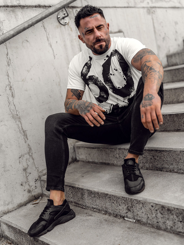 Herren T-Shirt mit Motiv Weiß Bolf 0303A