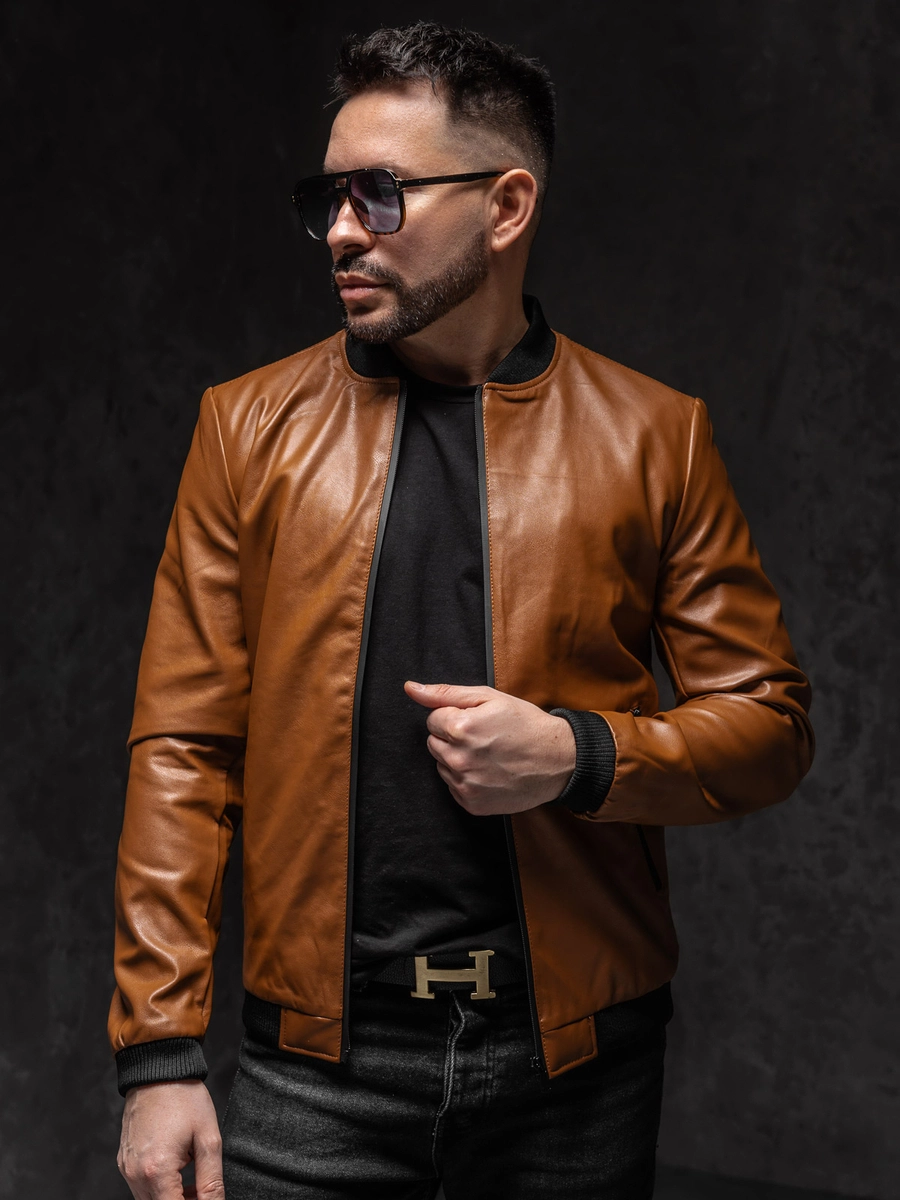 Braun Bomberjacken Karierte Jacke Braun ATO Herren Jacke Kariert