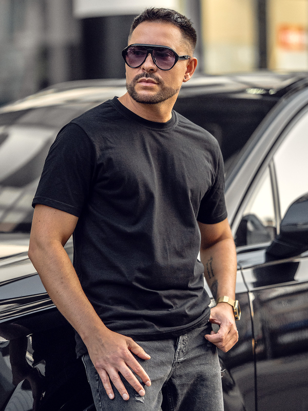 Herren Baumwoll-T-Shirt ohne Motiv Schwarz Bolf 14291A