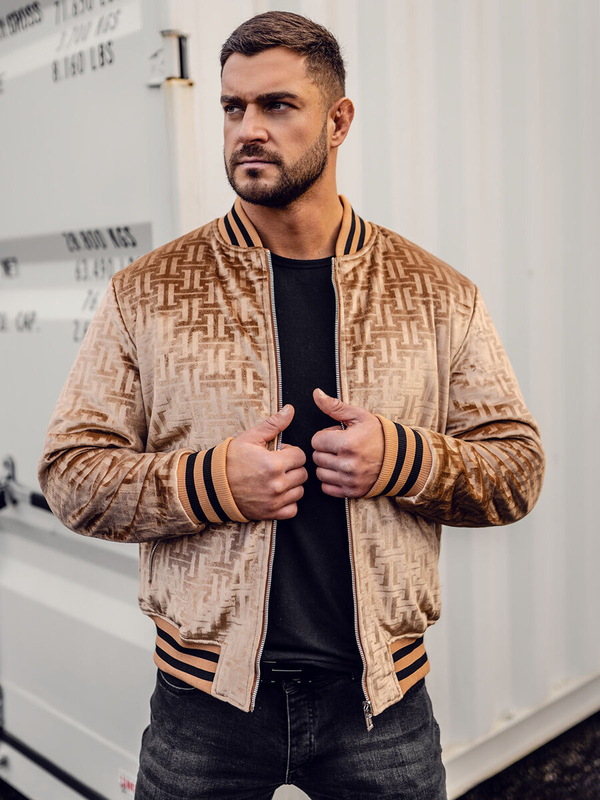 Herren Zweiseitige Winterjacke Bomberjacke Collegejacke Camel Bolf 3B105