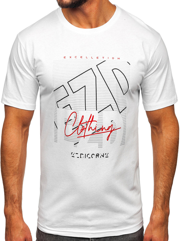 Herren Baumwoll T-Shirt mit Motiv Weiß Bolf 14748