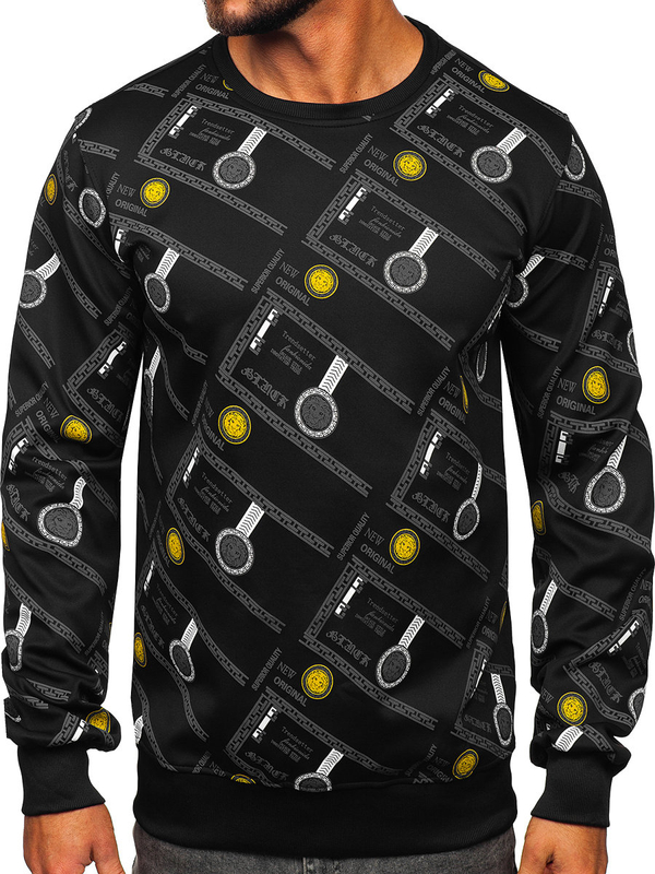 Herren Sweatshirt mit Motiv Schwarz Bolf 8B1110
