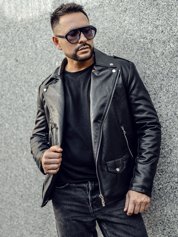 Herren Kunstlederjacke Biker Schwarz Bolf 11Z8014