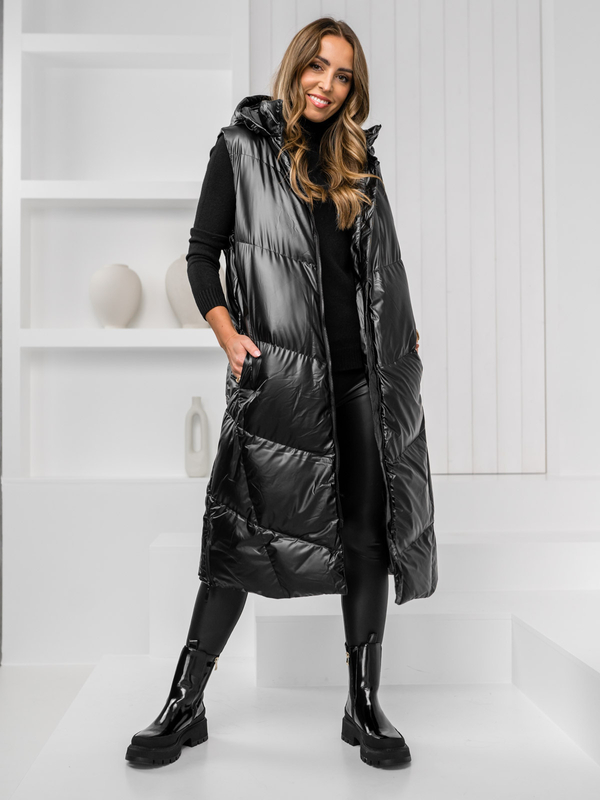 Damen Lange Steppweste Schwarz Bolf 5M3183