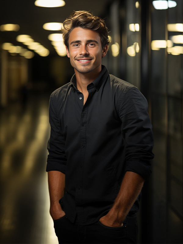 Herren Elegantes Langarmhemd Schwarz Bolf 1703A2