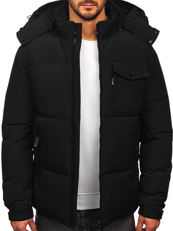 Herren Winterjacke mit Kapuze Schwarz Bolf 19M1292