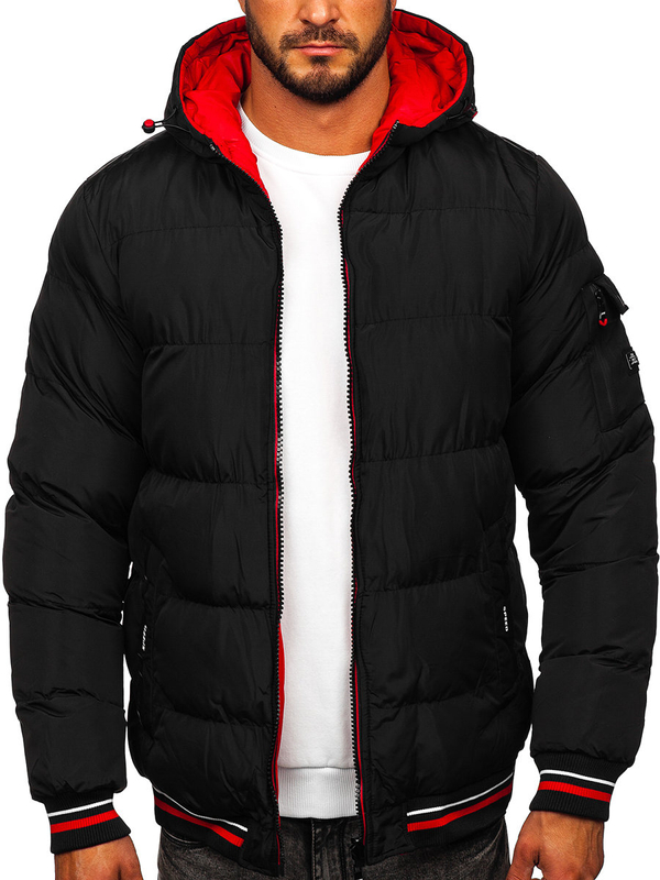 Herren Zweiseitige Gepolsterte Winterjacke Schwarz-Rot Bolf 7410