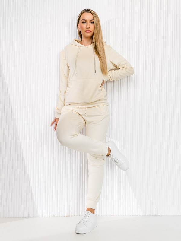 Damen Velours Zweiteiler Freizeitanzug mit Kapuze Ecru Bolf 8C1175