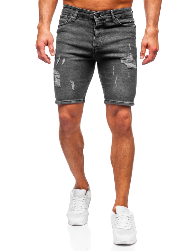 Herren Kurze Hose Jeanshose Jeansshorts Schwarz Bolf 0525