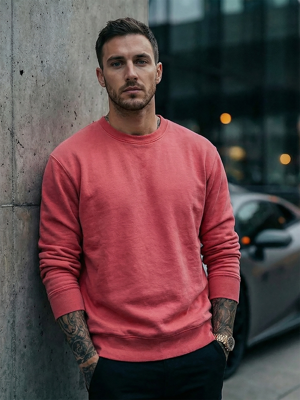 Herren Warmes Sweatshirt ohne Kapuze Lachsrot Bolf 2001