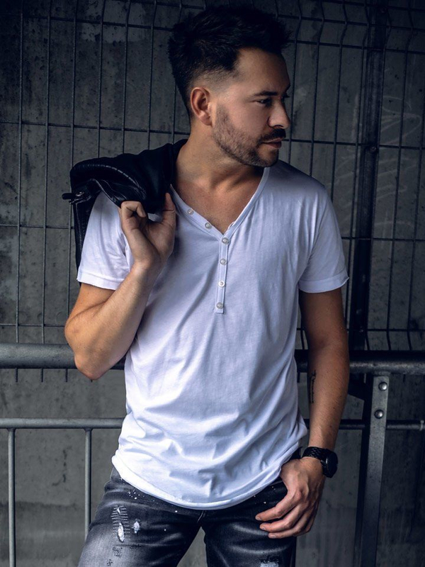 Herren Baumwoll V-Ausschnitt T-Shirt Uni Weiß Bolf 4049A2