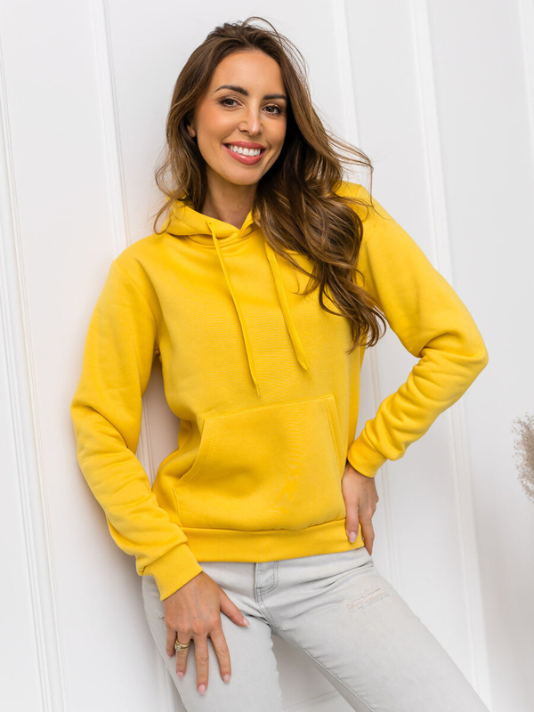 Damen Kapuzenpullover mit Kängurutasche Hellgelb Bolf W02
